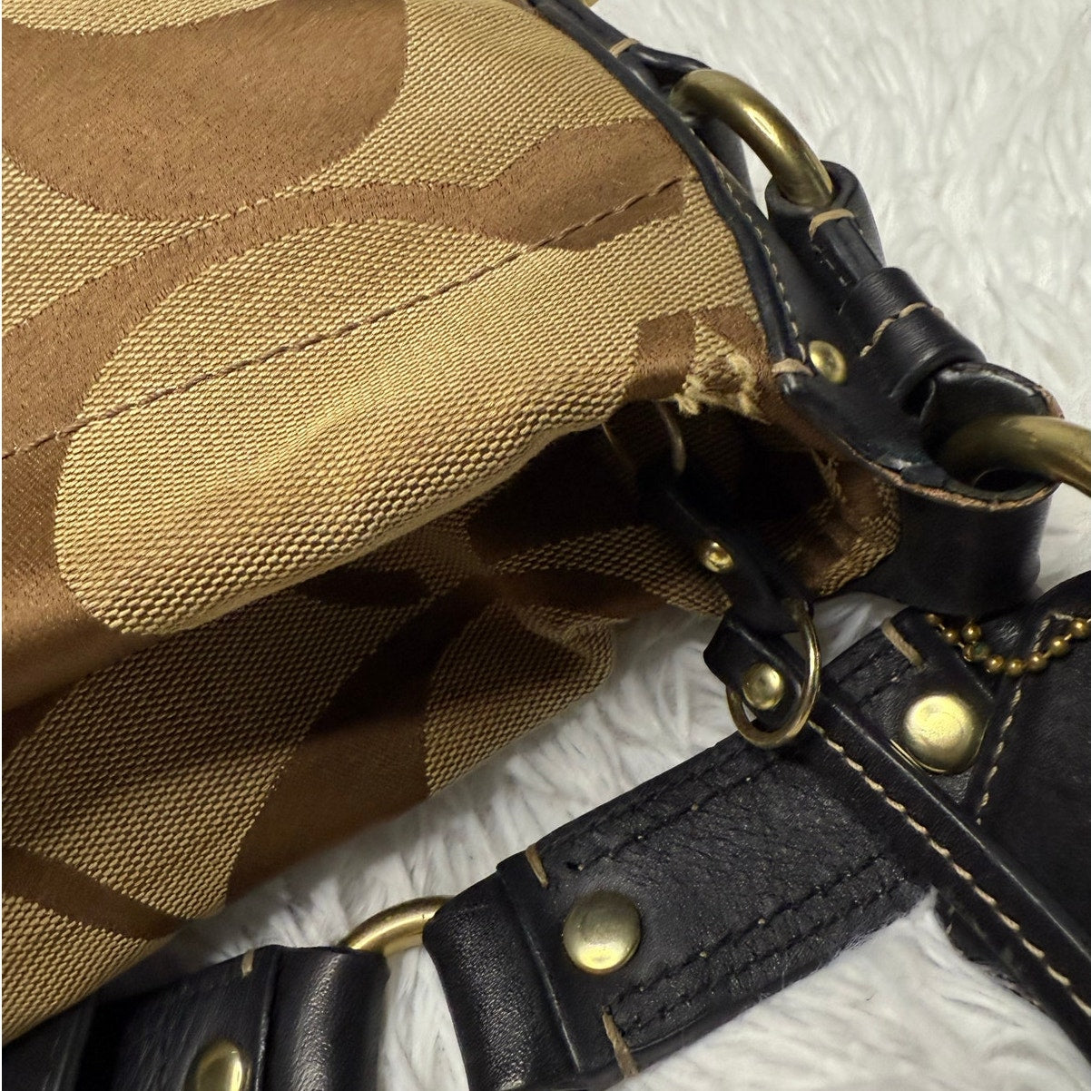 y2k COACH Black Brown Carly Large Hobo Signature Shoulder Bag Purse