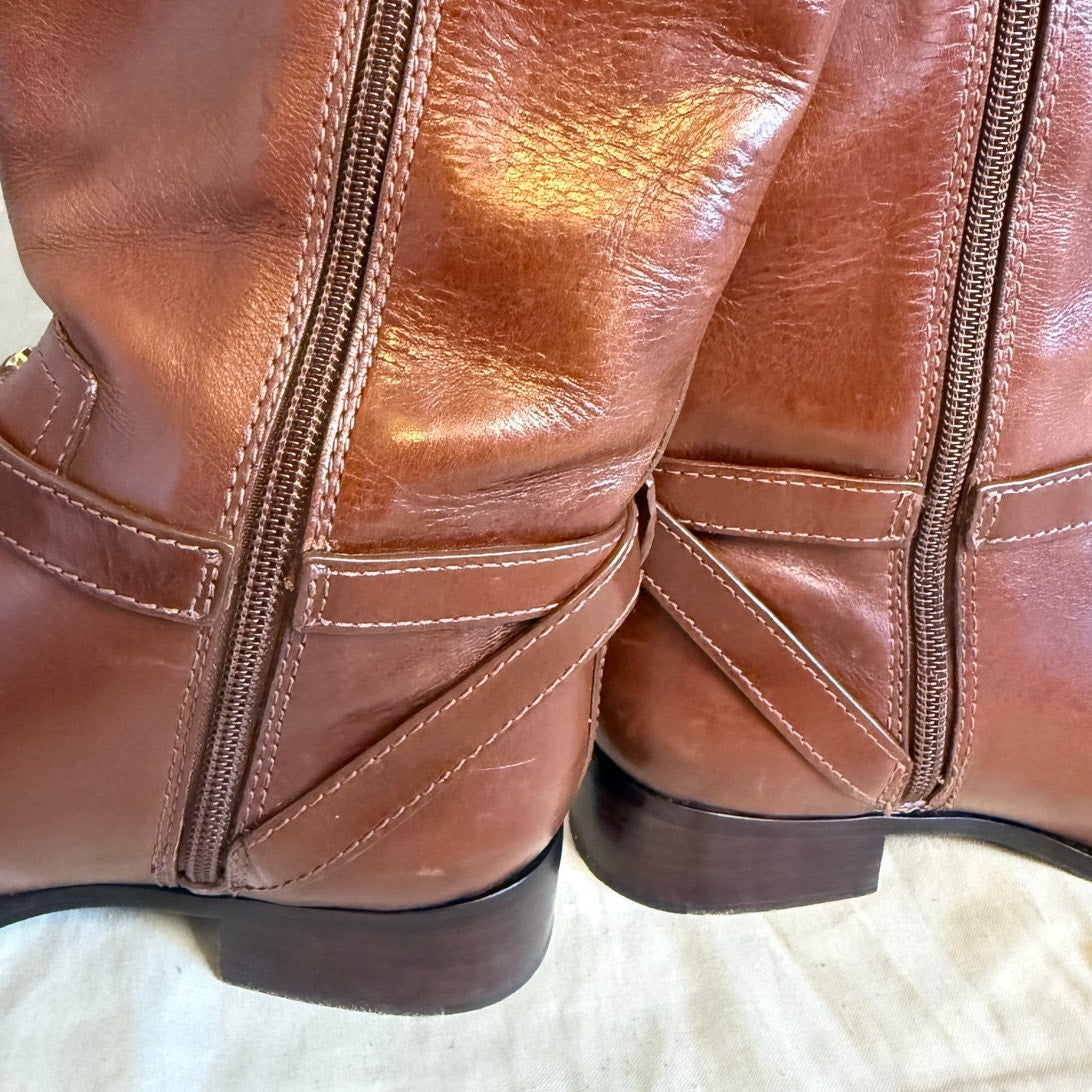 Tory Burch BRITA Riding Boot, Sienna Brown Leather Wmns Sz US6M, MSRP$495