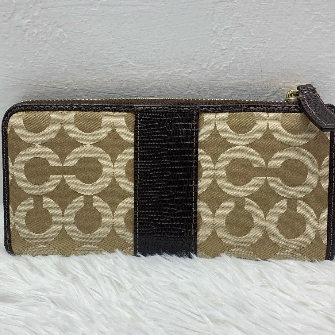 COACH Julia Khaki Brown Op Art Slim Zip Wallet