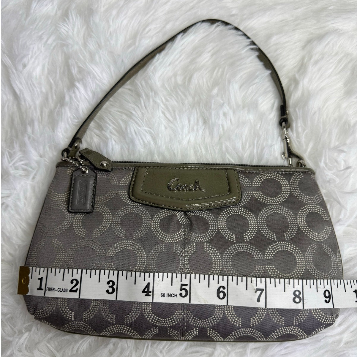 COACH y2k Patent Leather Canvas Gray Signature Canvas Wristlet Mini Purse