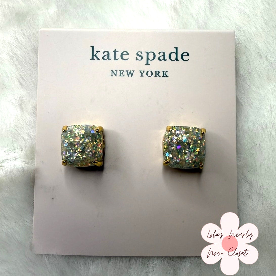 KATE SPADE New York Gold Plated Opal Glitter Small Squared Stud Earrings