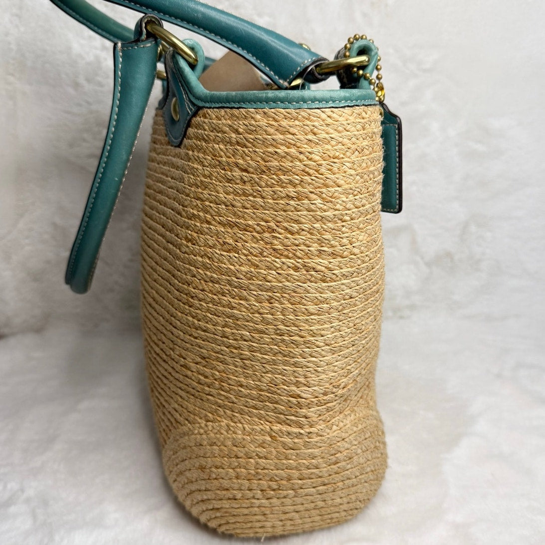 y2k Coach Straw Tote Shoulder Bag