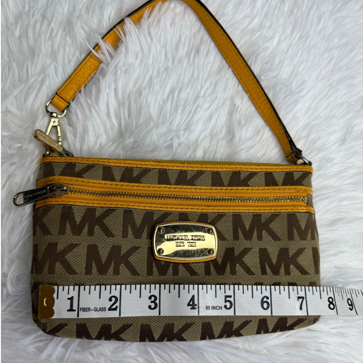 Michael Kors Brown Yellow Mini Purse Wristlet