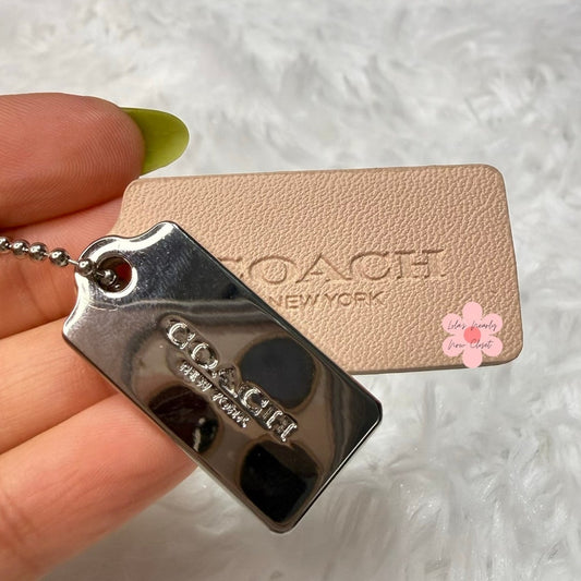 1.5" COACH Cream Silver Hang Tag Key Fob Bag Charm Set