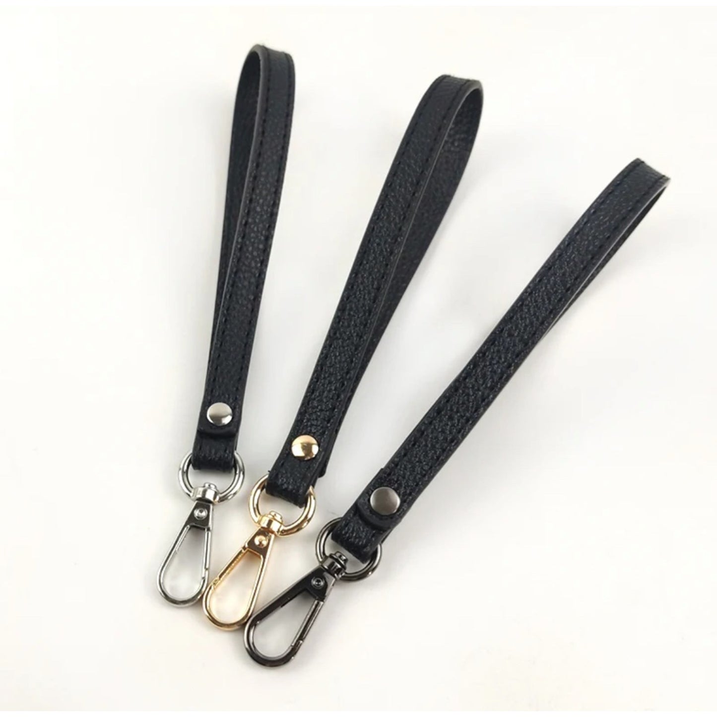 Black and Silver Wrist Strap Purse Bag Strap 20CM PU Leather Handles
