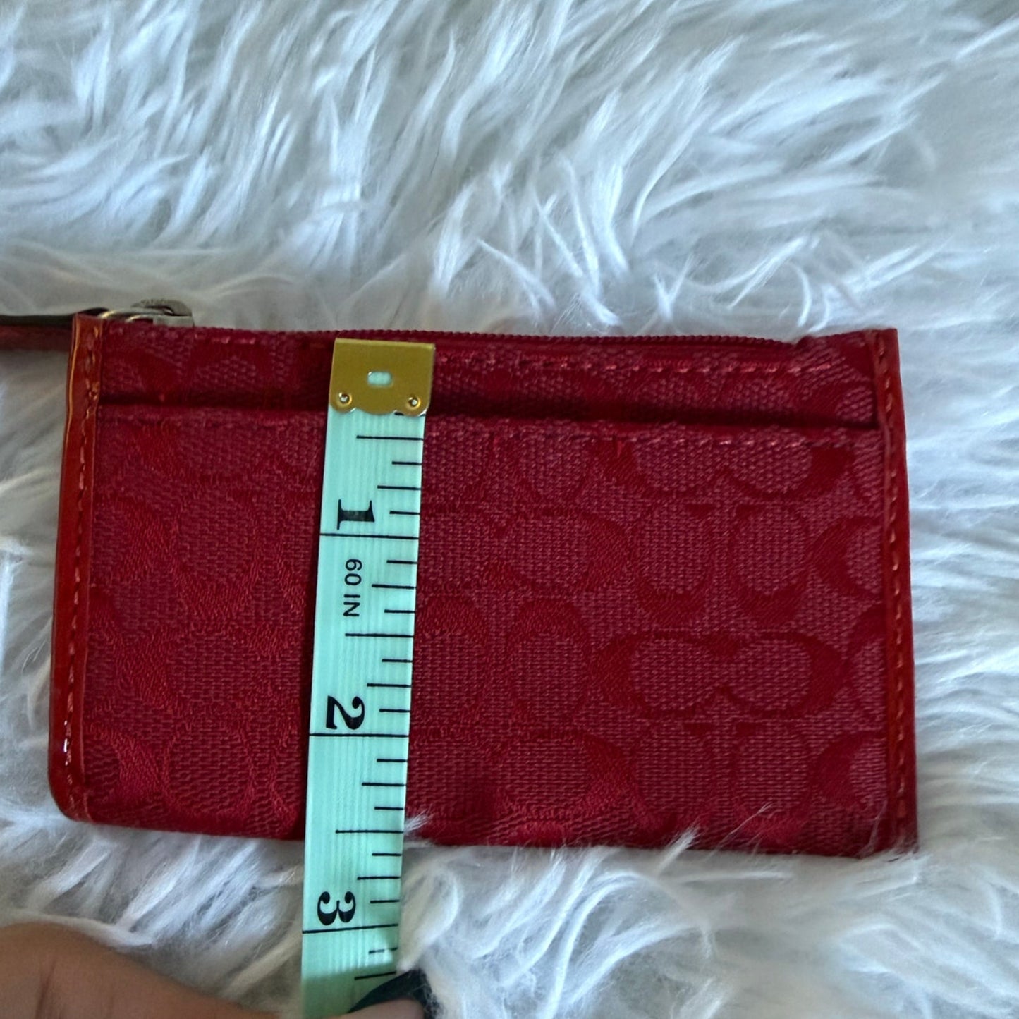 y2k Coach Vintage Red Signature Card Wallet with Chain Ring