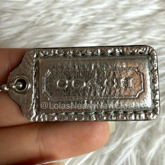1.5" COACH Metallic Silver Fob Bag Charm Hang tag Hangtag