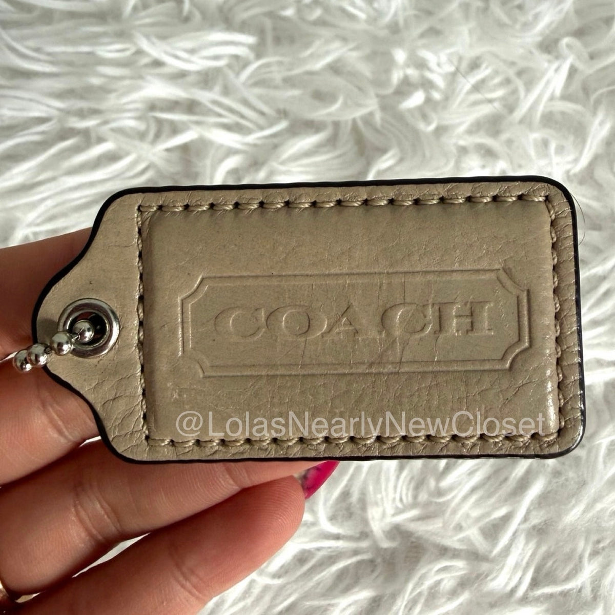 2.5" COACH taupe beige Fob Bag Charm Hang tag Hangtag
