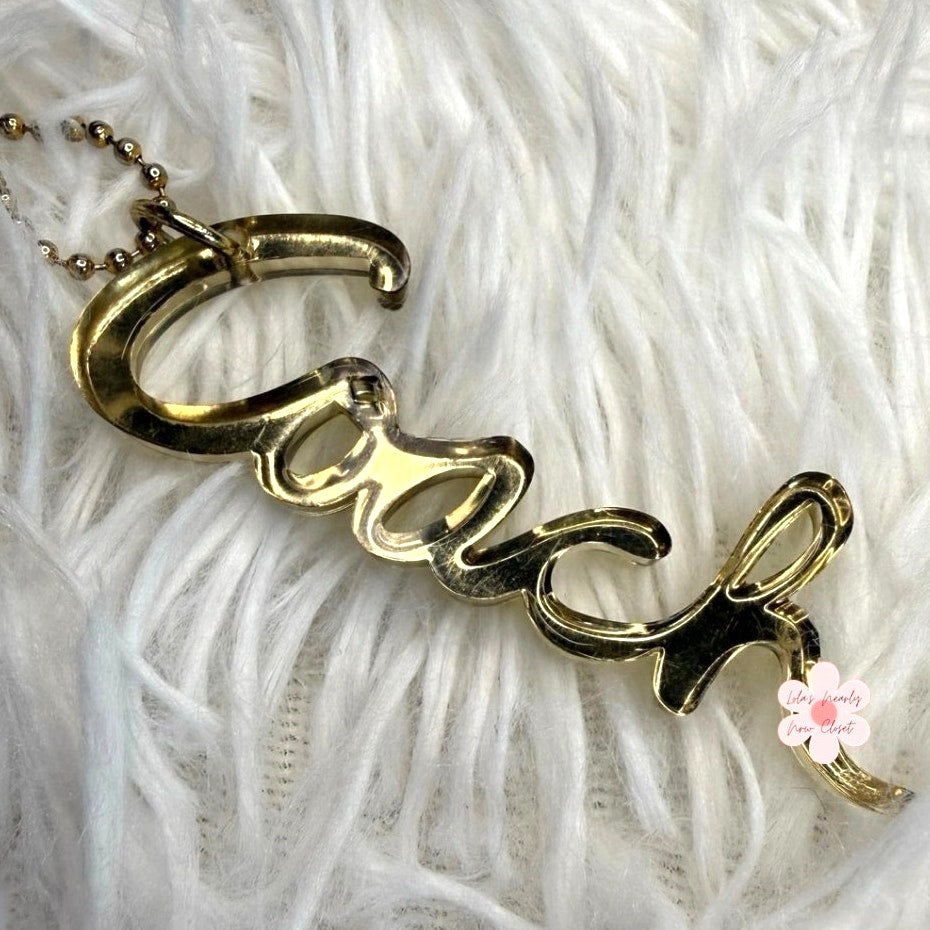 3" COACH Poppy Gold Script Fob Bag Charm Hang tag Hangtag