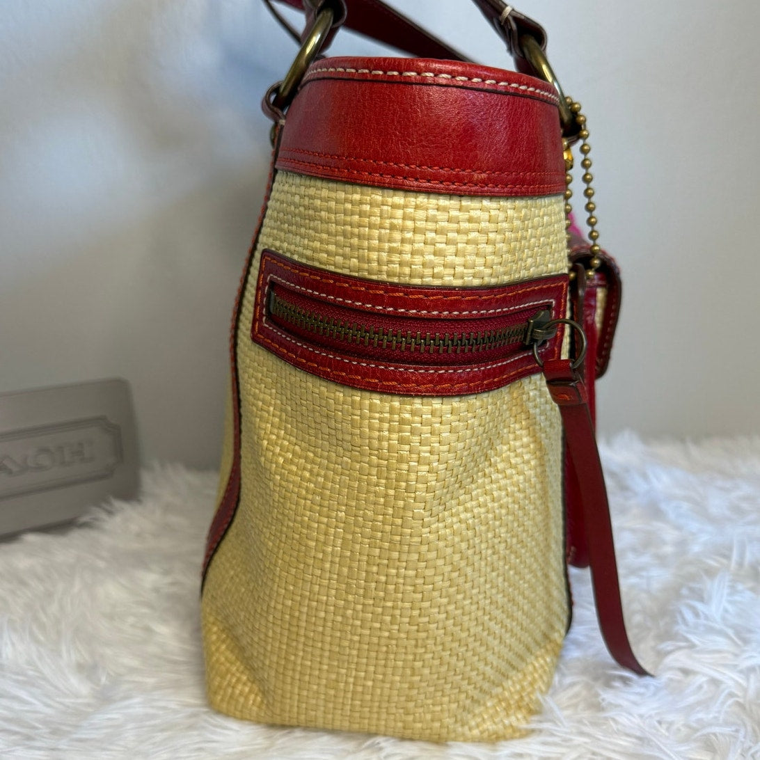 Vintage COACH y2k Red Natural Legacy Straw Tote Bag