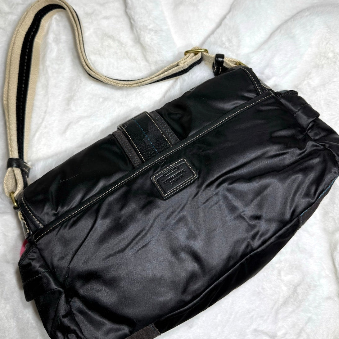 y2k COACH Vintage Buckle Black Sateen Nylon Shoulder Hand bag