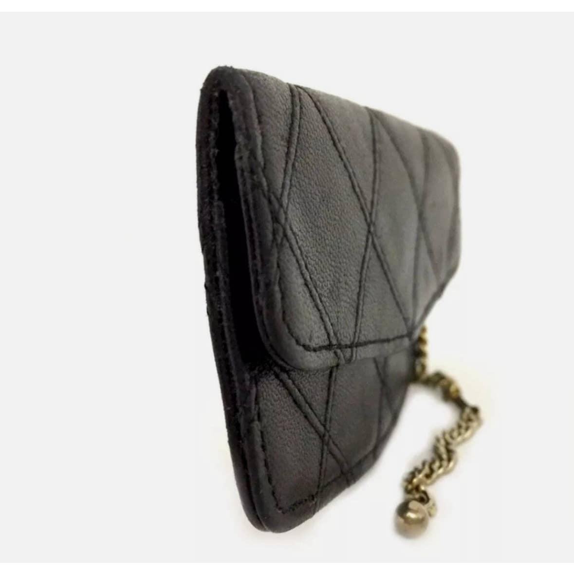 CHANEL QUILTED BICOLOR BLACK LAMBSKIN COIN PURSE WALLET/F0281