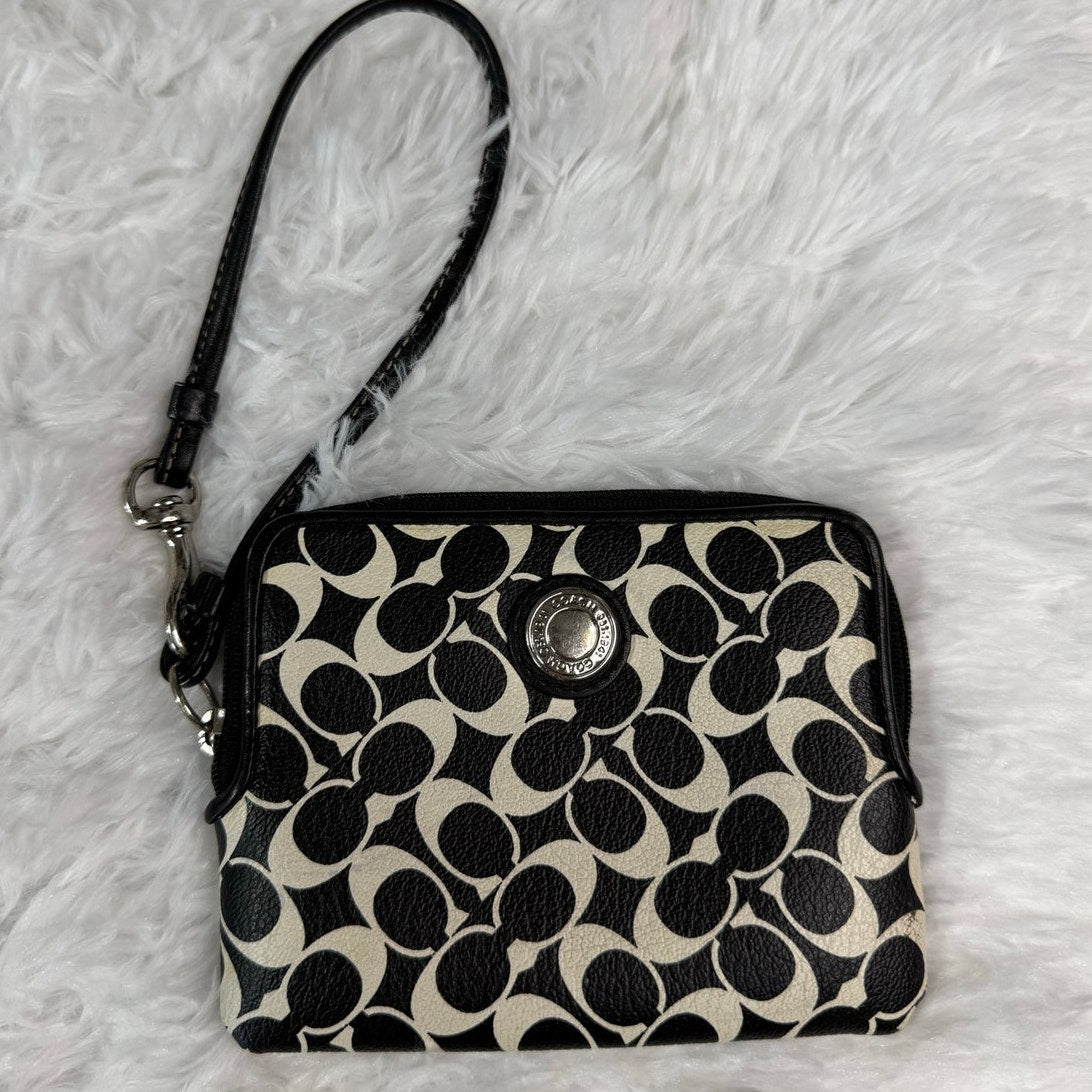 COACH Black White Signature Coated Canvas Wristlet
