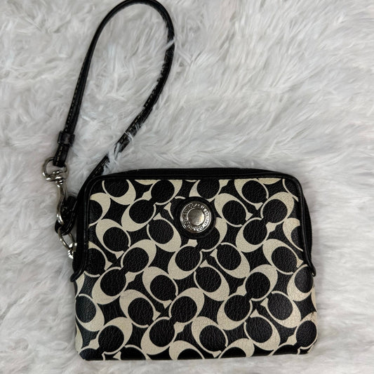COACH Black White Signature Coated Canvas Wristlet