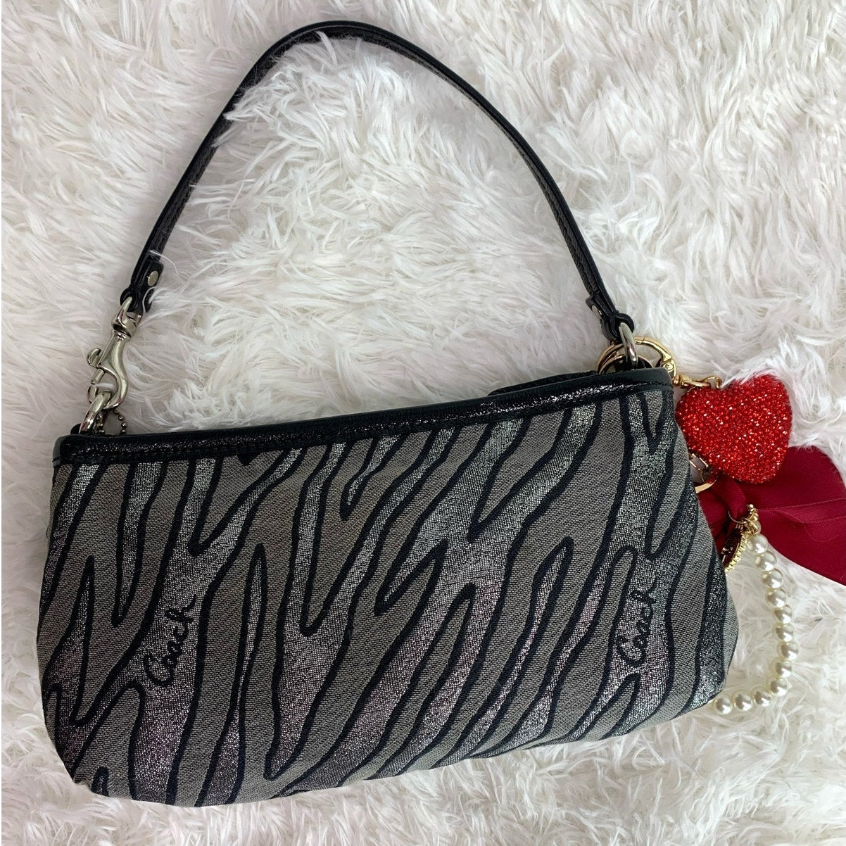 y2k COACH Zebra Silver Print Black Metallic Mini Purse / Wristlet