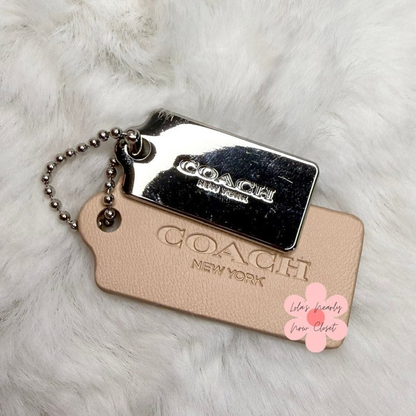 1.5" COACH Cream Silver Hang Tag Key Fob Bag Charm Set