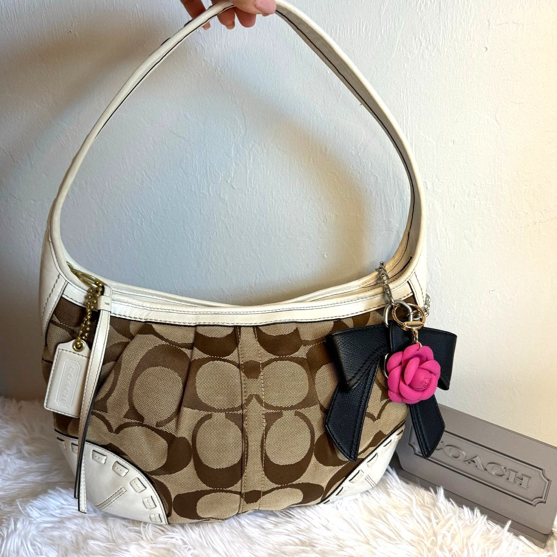y2k COACH Brown Cream Signature Ergo Hobo Shoulder Bag