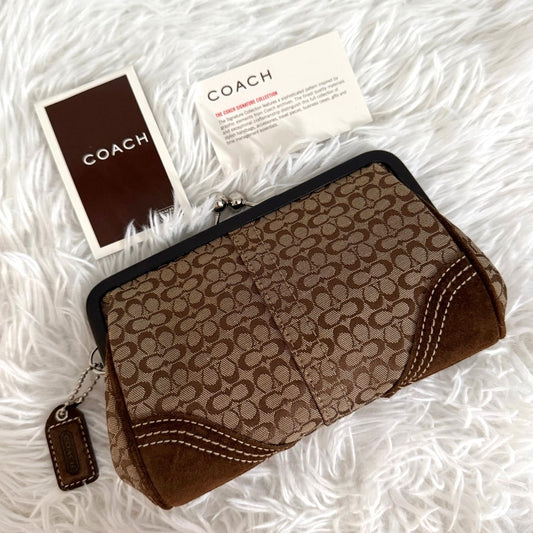 y2k COACH Vintage Brown Suede Kisslock Pouch