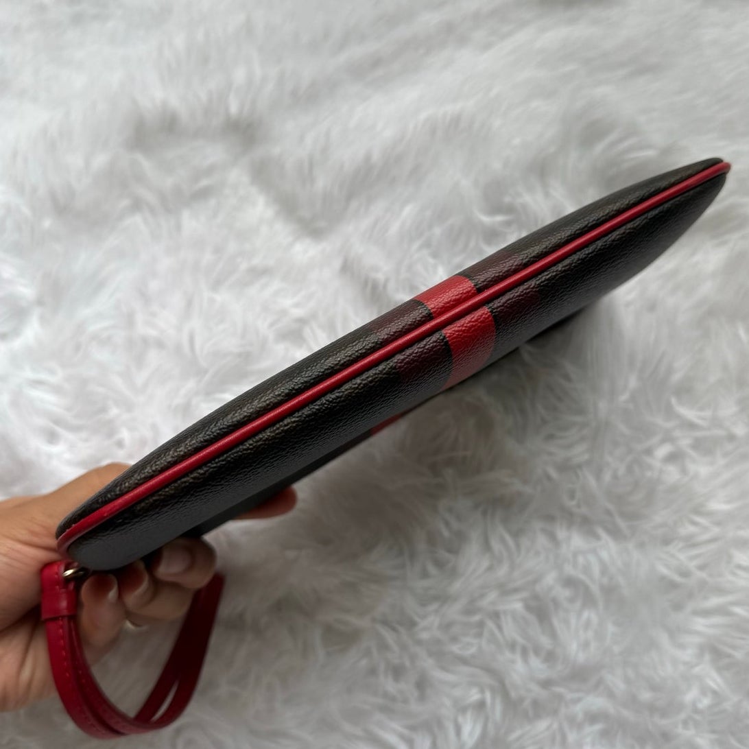 COACH Brown Red Coated Canvas Large Wristlet