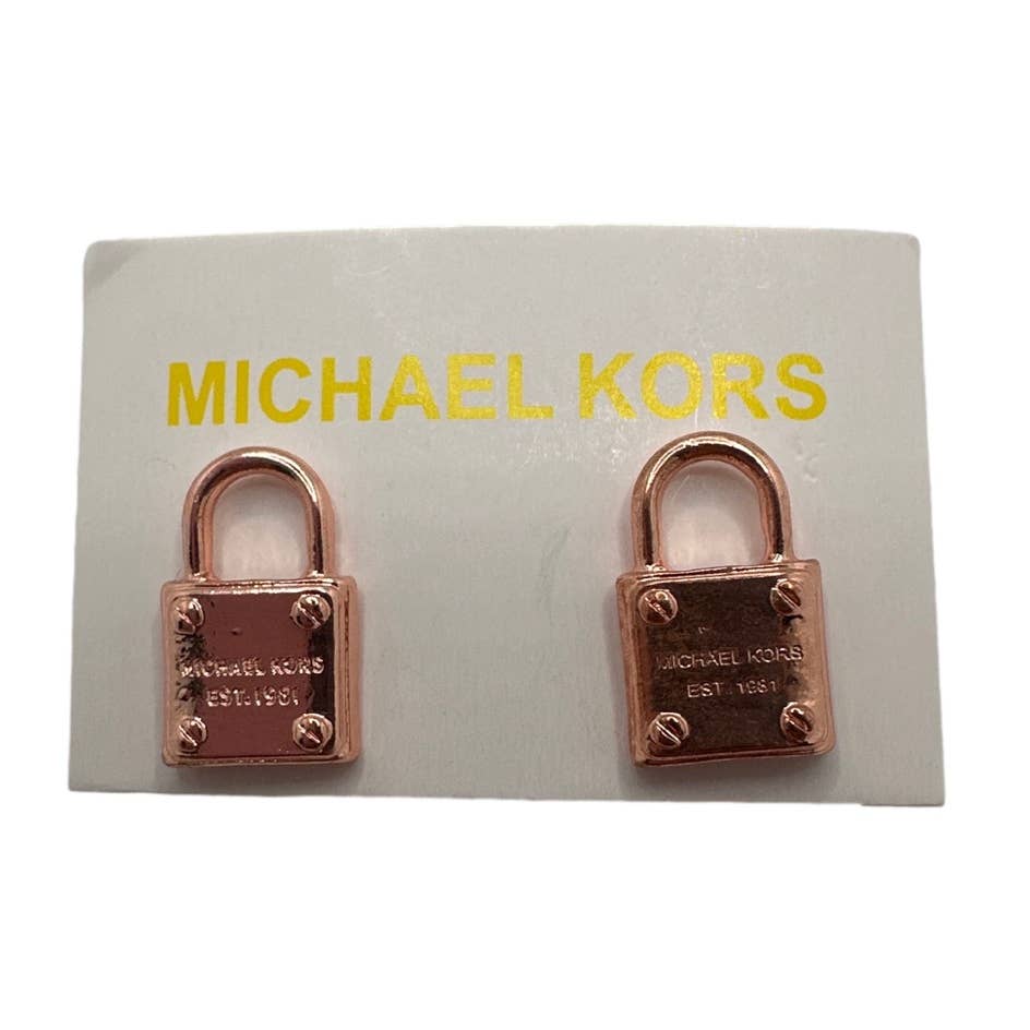 MICHAEL KORS Est 1981 (Rose & Gold) Gold-Tone Logo Padlock Stud Earrings