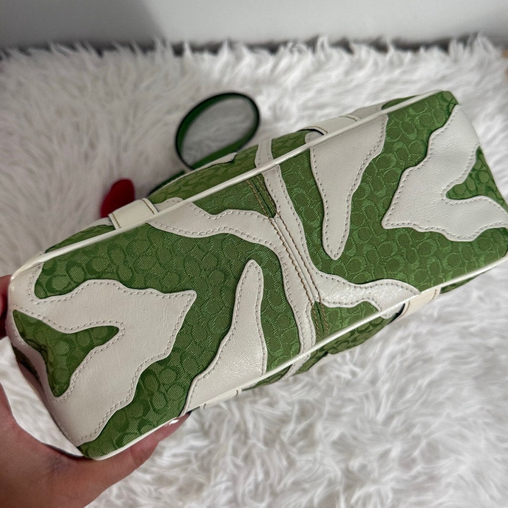 y2k Coach Vintage 2006 Green Zebra Strips Print Tote