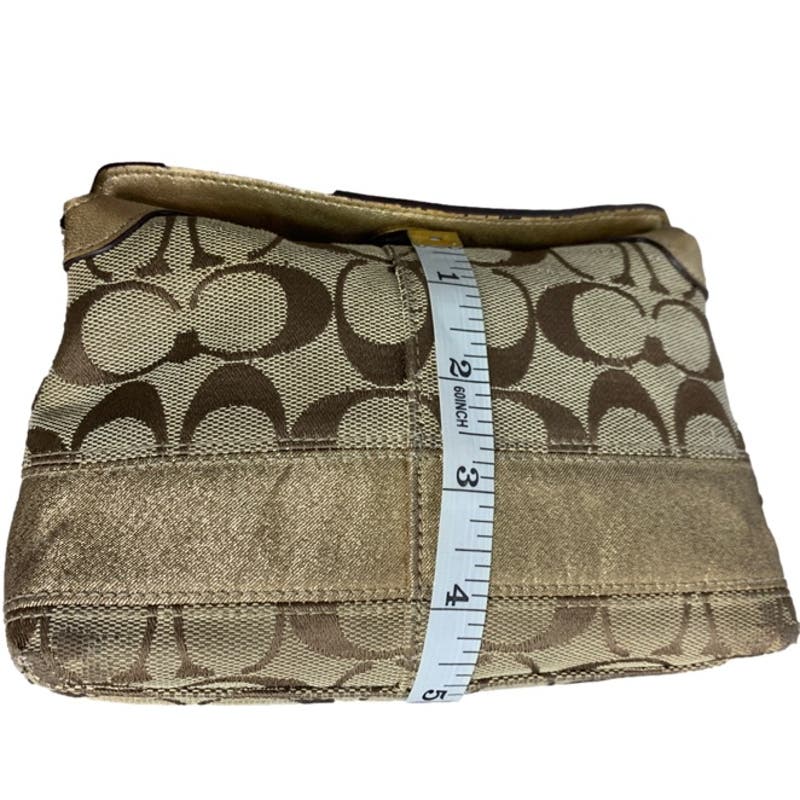 COACH Brown and Gold Signature Canvas Mini Purse / Wristlet