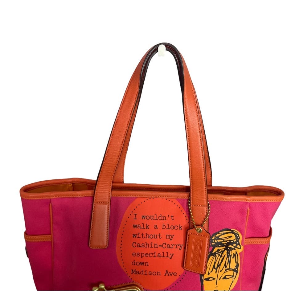 COACH Pink and Orange Bonnie Cashin Tribute Tote Bag with Kisslock Front Pocket