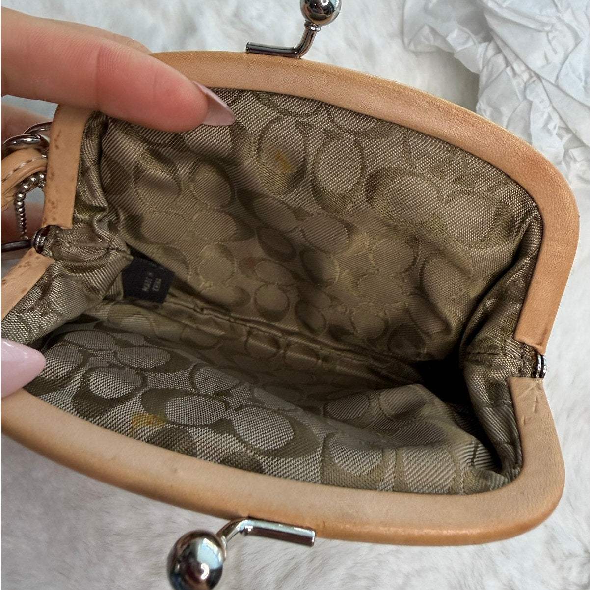 y2k Coach Vintage Striped Kisslock Suede & Leather Wristlet