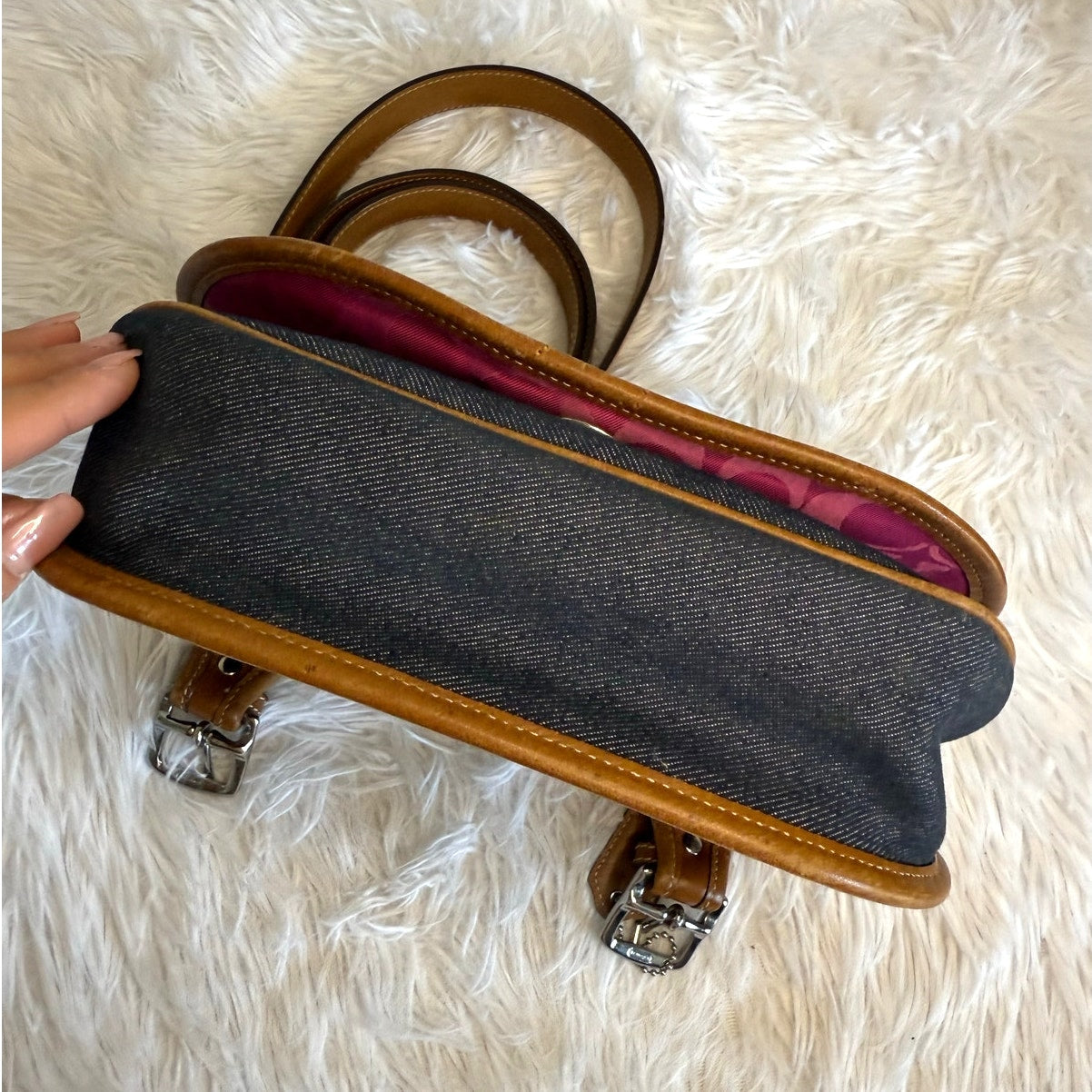 RARE y2k COACH Vintage Denim Suede Striped Crossbody  Shoulder Bag
