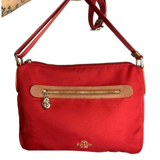 COACH Red Orange Brown Nylon Crossbody