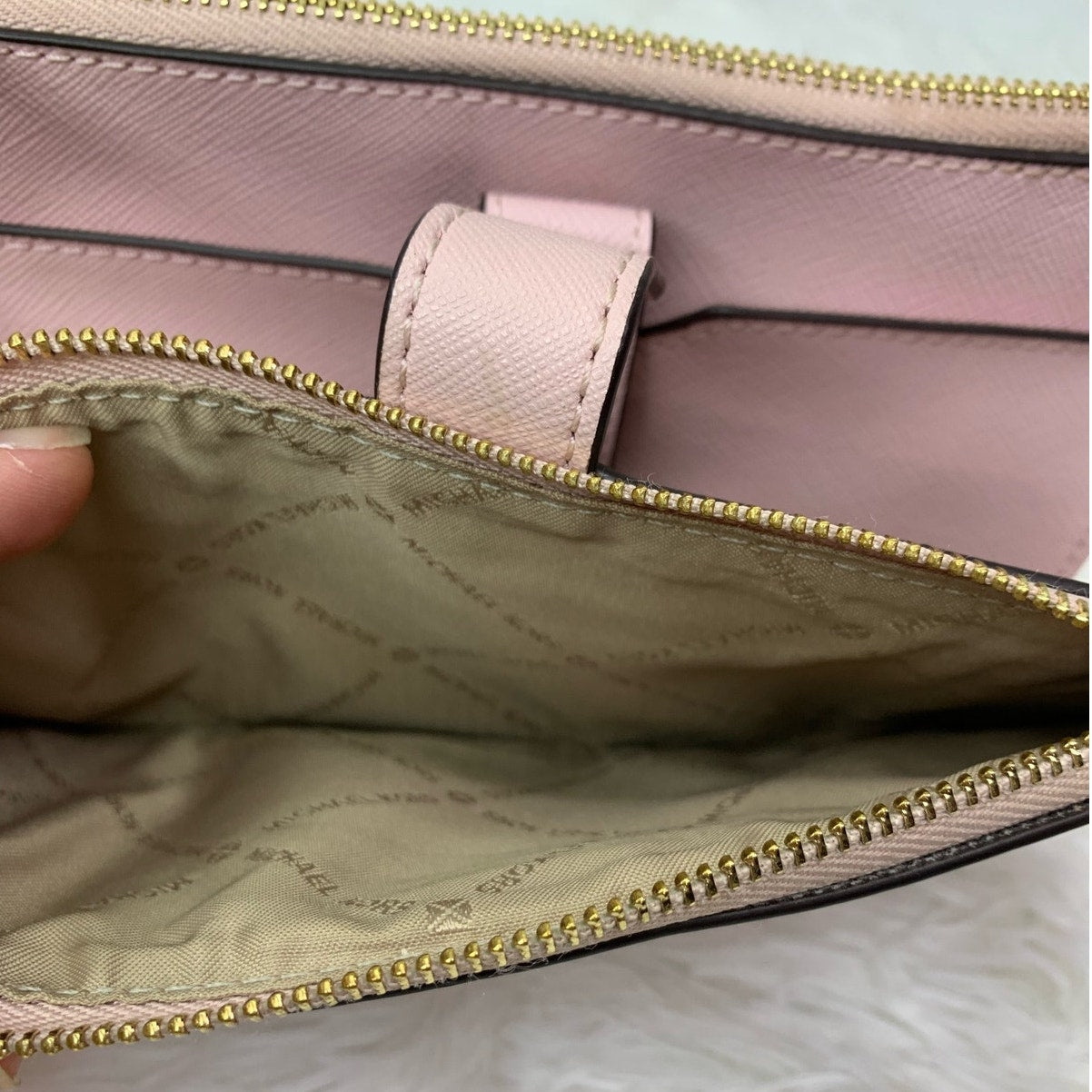 Michael Kors Pink Double Zipper Wristlet / Wallet with Phone Slot