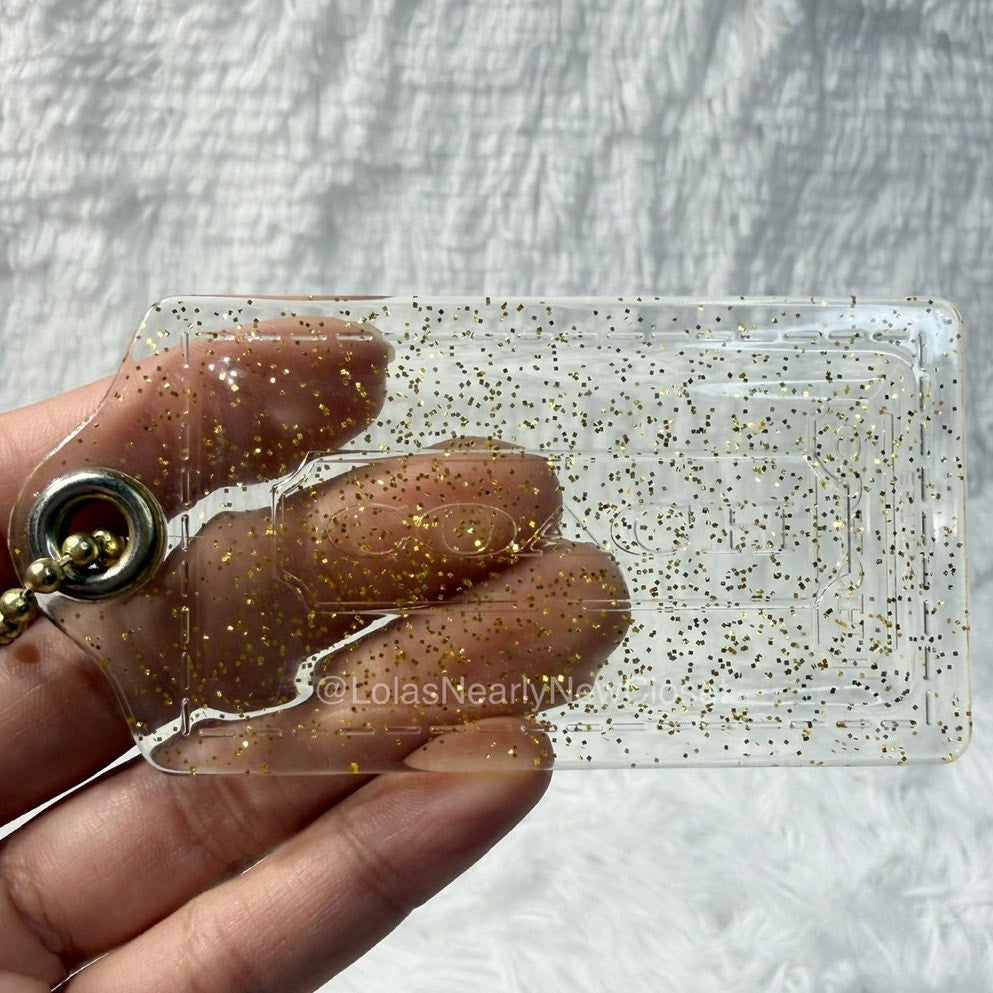 3" COACH Poppy Gold Glitter Fob Bag Charm Hang tag Hangtag