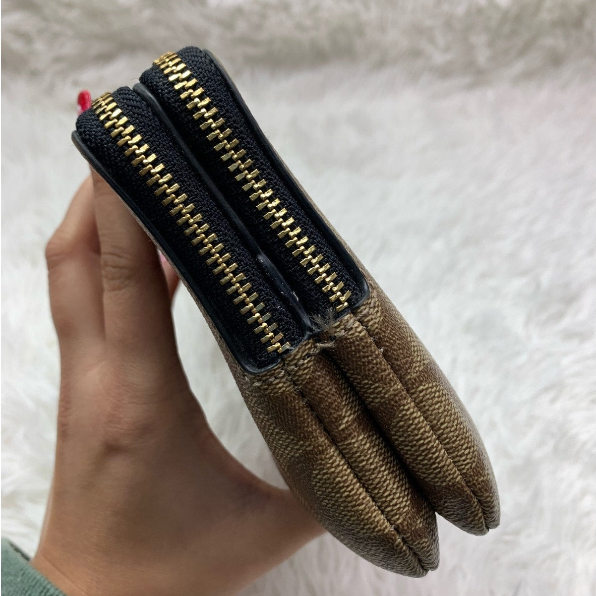COACH Black Brown Double Large Zipper Wristlet