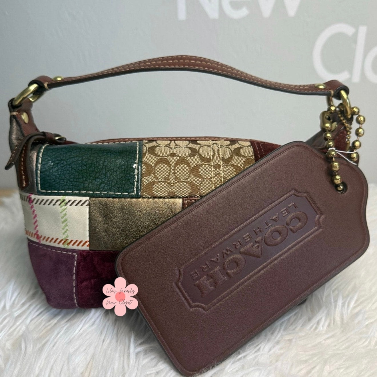 Coach XL Hangtag Bag Charm Brass/Dark Brown
