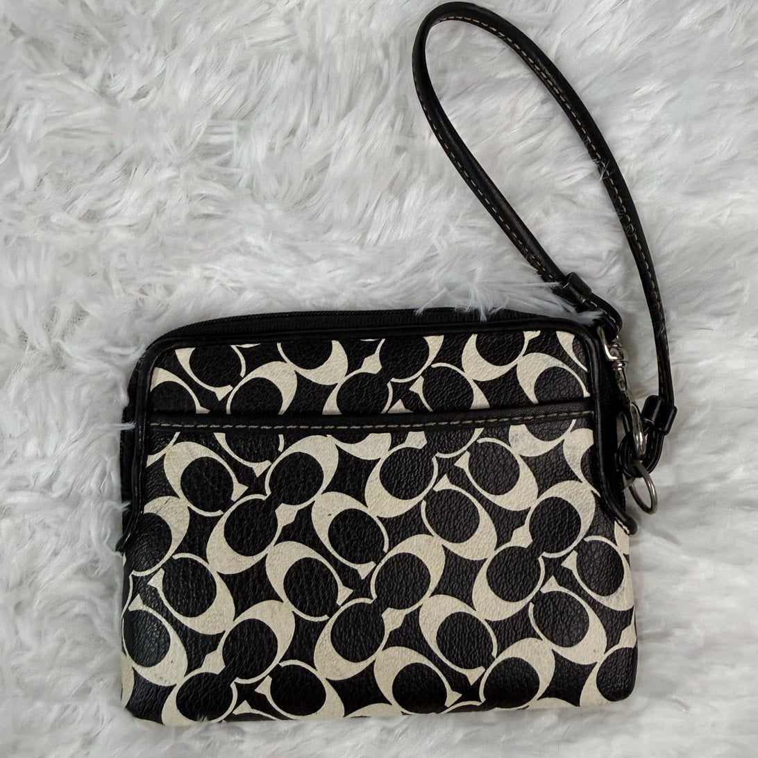COACH Black White Signature Coated Canvas Wristlet