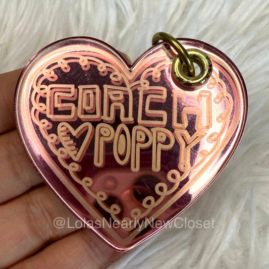 2” COACH POPPY Heart Pink Gold Bag Charm Purse Fob