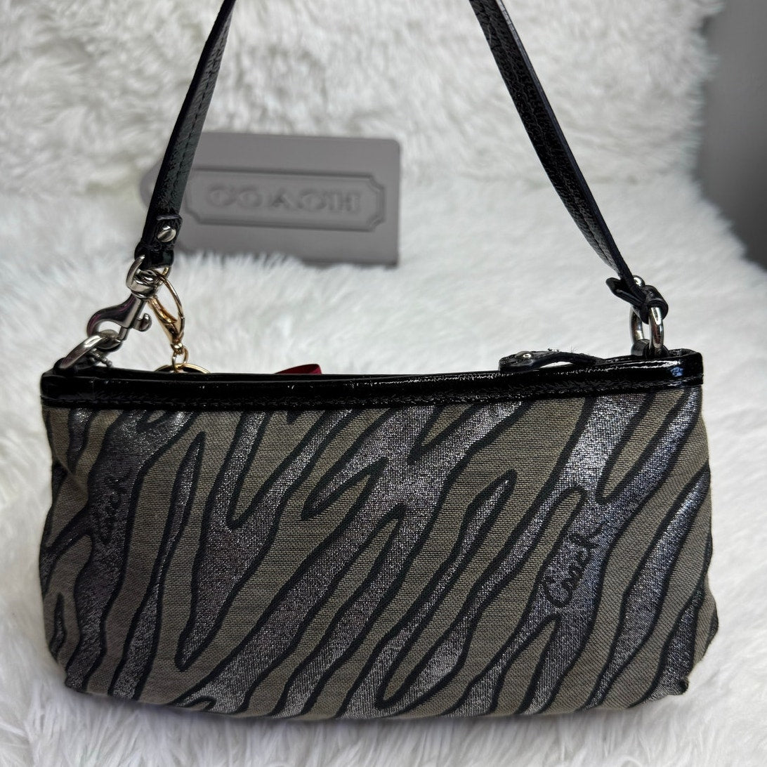 y2k COACH Zebra Silver Print Black Metallic Mini Purse / Wristlet