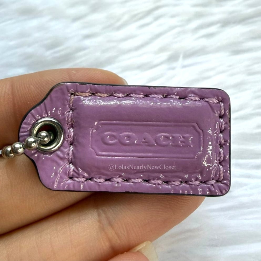 1" COACH Patent Leather Purple Fob Bag Charm Hang tag Hangtag