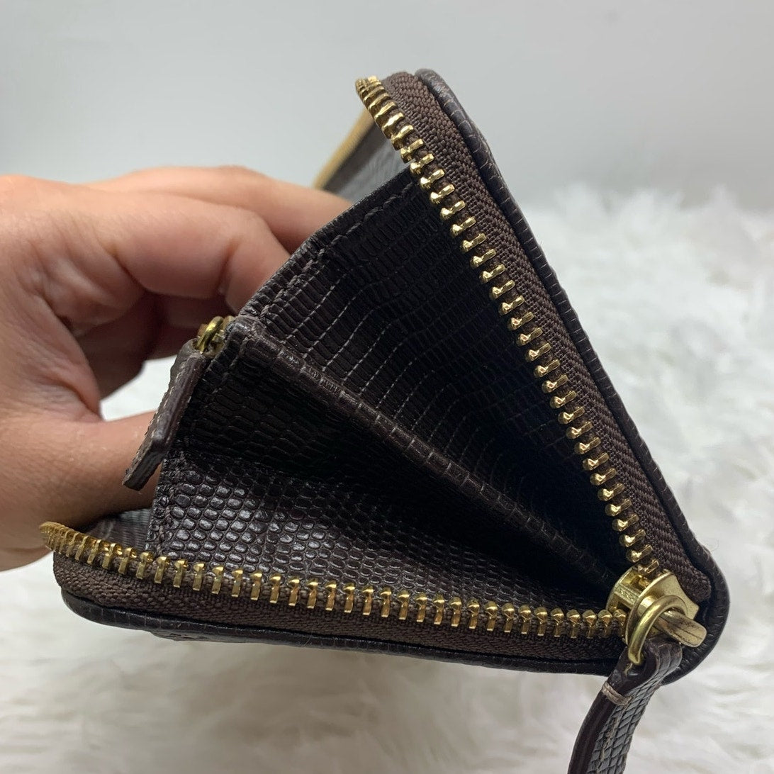 COACH Julia Khaki Brown Op Art Slim Zip Wallet