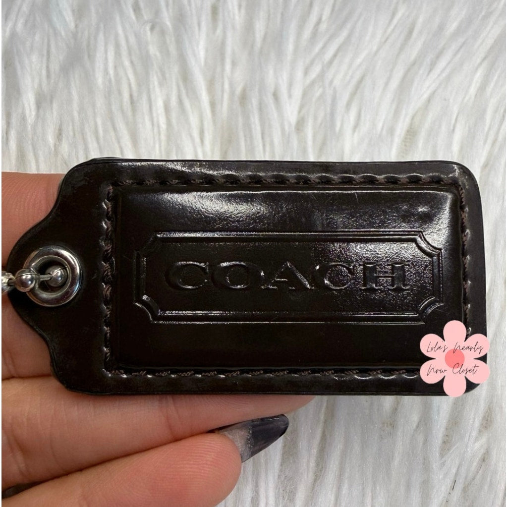2” COACH Brown Patent Leather Fob Bag Charm Hang tag Hangtag