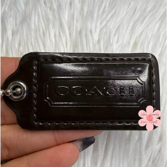 2” COACH Brown Patent Leather Fob Bag Charm Hang tag Hangtag