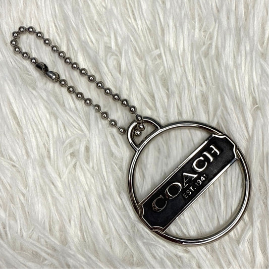 1.5" COACH Round Script Silver Black Nickel Metal Fob Bag Charm Hang tag Hangtag