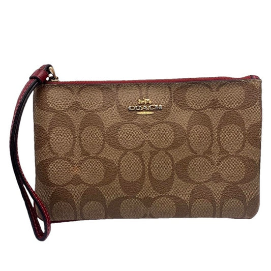 COACH Brown Burgundy Coat Canvas Wristlet w/ Card Slots