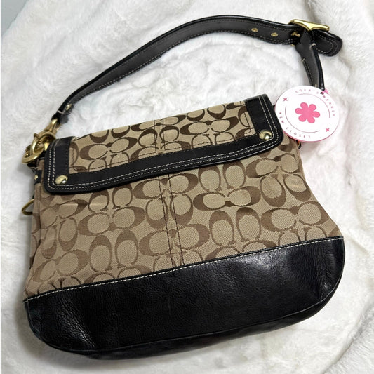 y2k COACH Vintage Black Brown Khaki Signature Legacy Flip Turnlock