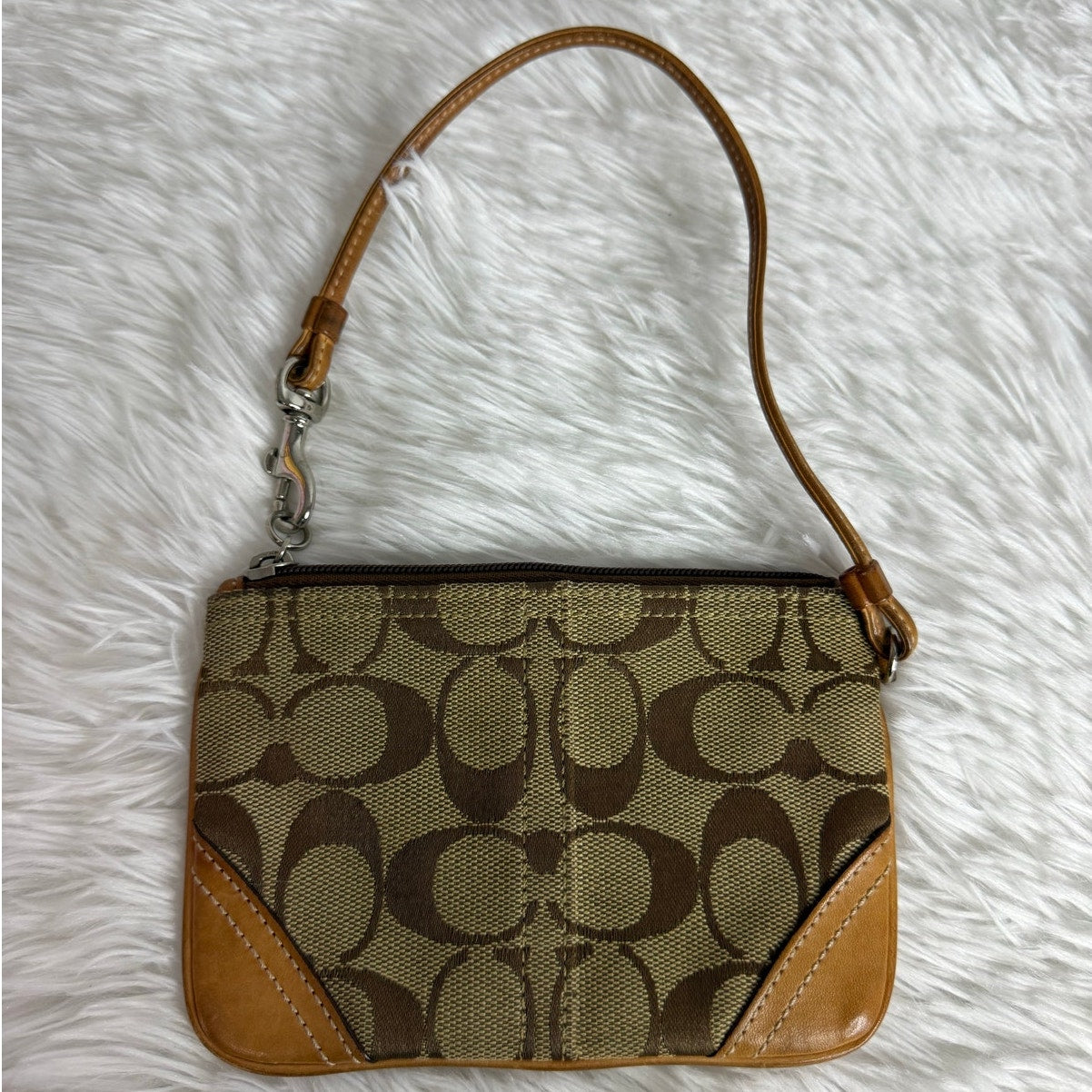 y2k COACH Tan Brown Khaki Canvas Wristlet