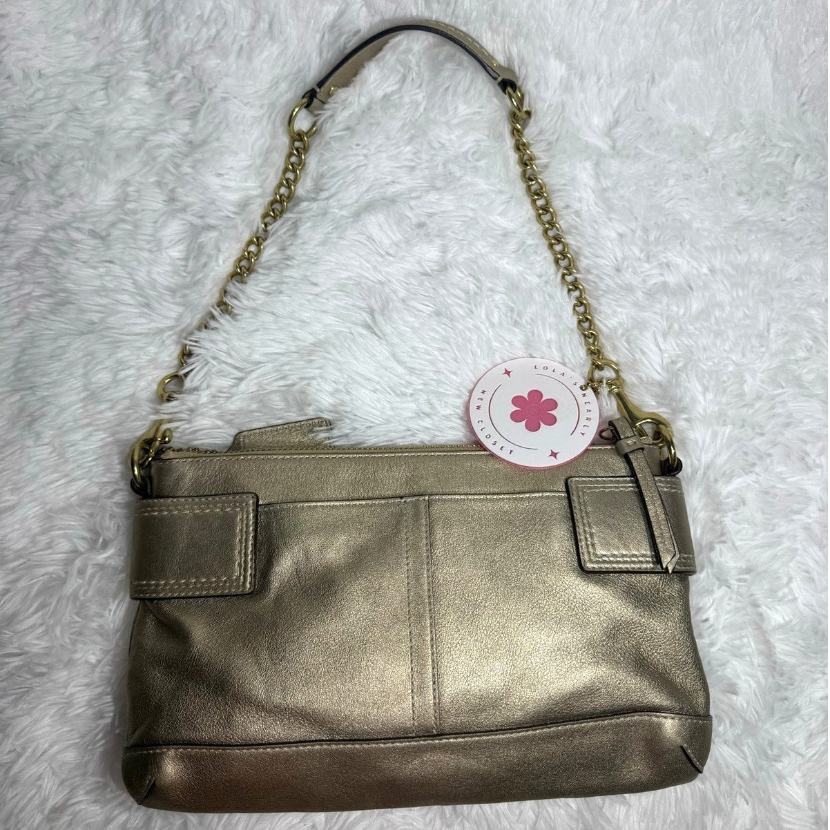 y2k Coach Soho Gold Metallic Leather Chain Strap Shoulder Bag