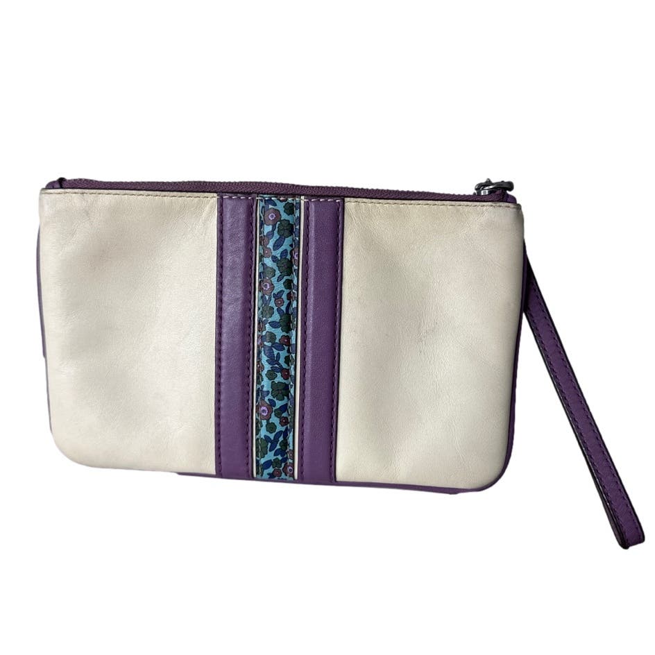 COACH Cream Purple Floral Wristlet