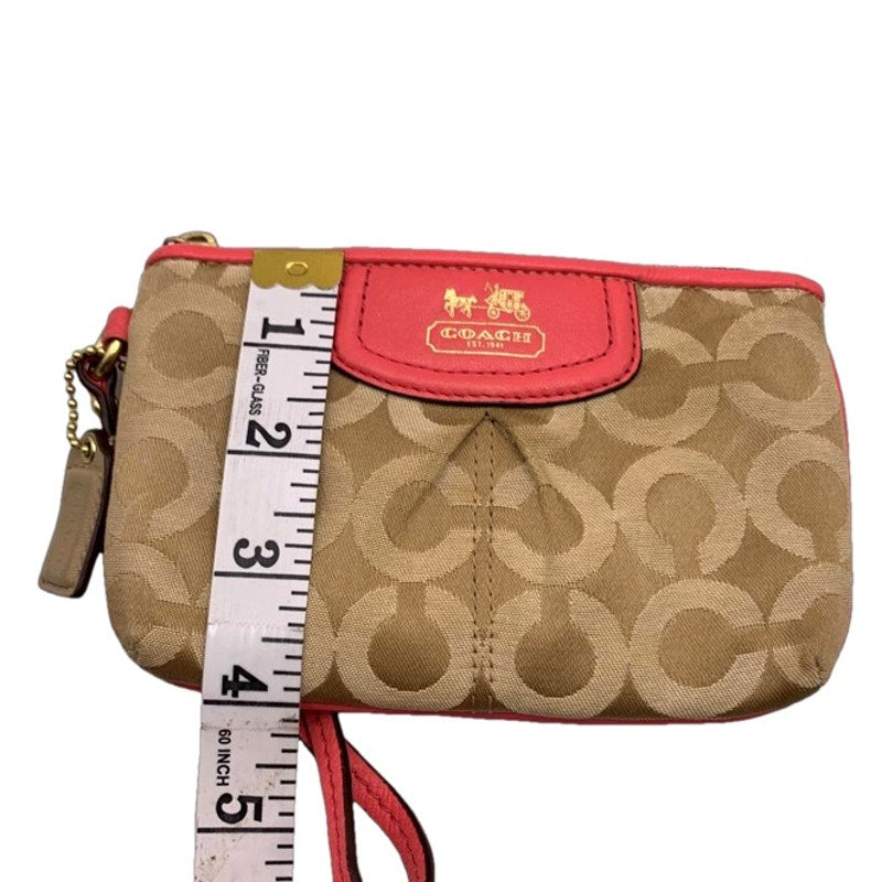 COACH Pink Tan Signature Canvas Wristlet