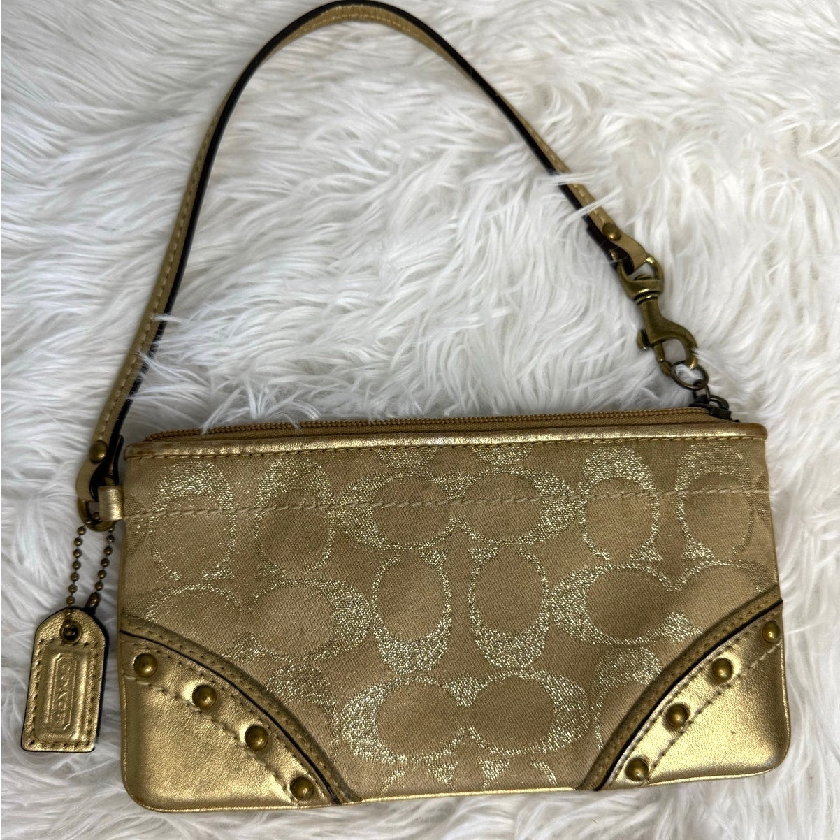 y2k COACH Gold Stud Signature Wristlet