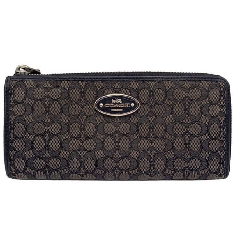 COACH Black Gray Canvas SLIM ZIP WALLET IN SIGNATURE